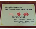 2011年度海南中小型企業(yè)成長鼓勵獎三等獎